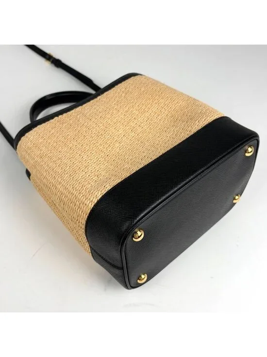 Prada Pannier Logo 2-Way Shoulder Bag Straw Beige Black - Picture 2 of 8